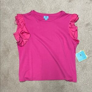 CeCe Vibrant Pink Flutter Sleeve Blouse